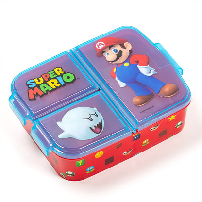 Boîte à sandwich multiple Stor Super Mario/ 300 ml avec 3 compartiments/ Sans BPA/ Boîte à lunch pour enfants/École/Crèche