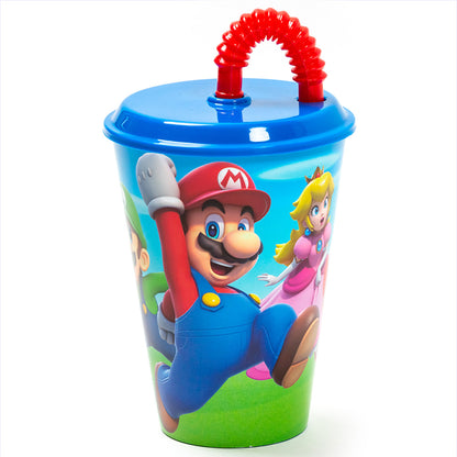 Gobelet réutilisable pour enfants avec couvercle et paille 430 ml Super Mario