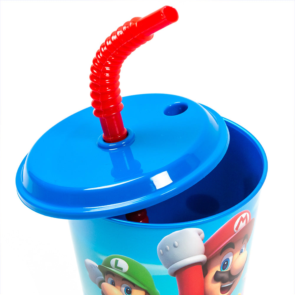 Gobelet réutilisable pour enfants avec couvercle et paille 430 ml Super Mario