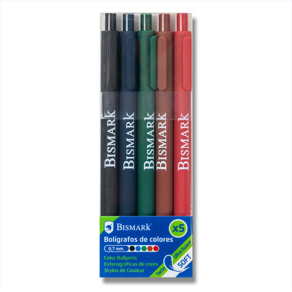 Set of 5 Bismark pens soft ink basic colors 0.7mm