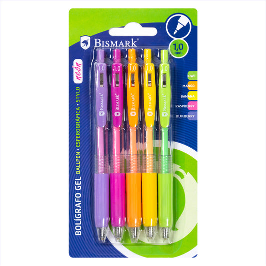 Bismark Gel Pen 1.0mm 5 Neon Colors Set