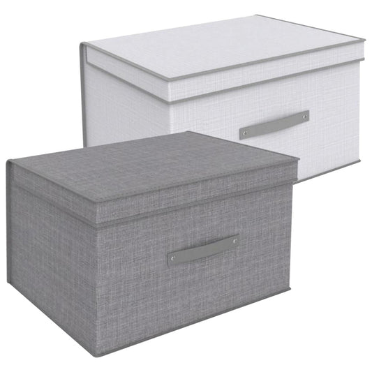 Multipurpose Foldable Storage Box with Handles and Lid Silver Grey / For Clothes, Closets, Shelves, Toys