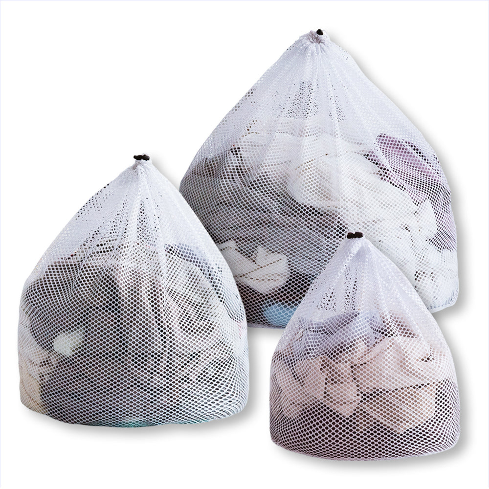 Set 3 pieces mesh laundry bag with drawstring