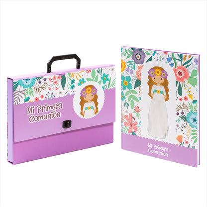 First communion girl's briefcase + reminder book set