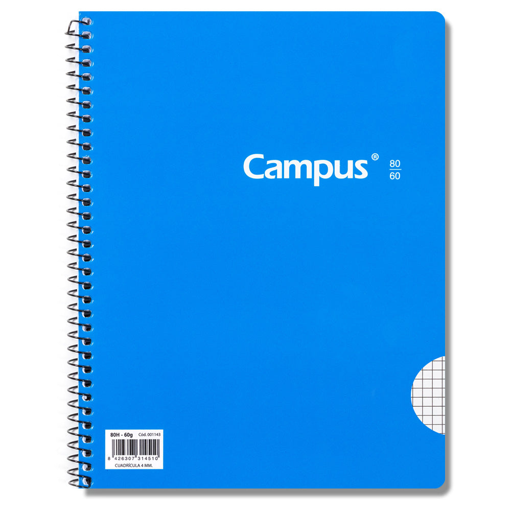 Carnet à spirale Basic Cover Campus A5+ (16 x 22 cm) 80 feuilles 60g Quadrillage 4 mm