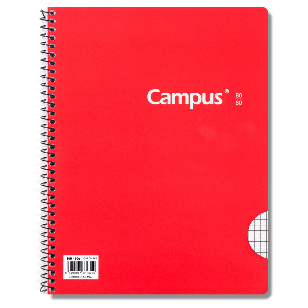 Carnet à spirale Basic Cover Campus A5+ (16 x 22 cm) 80 feuilles 60g Quadrillage 4 mm