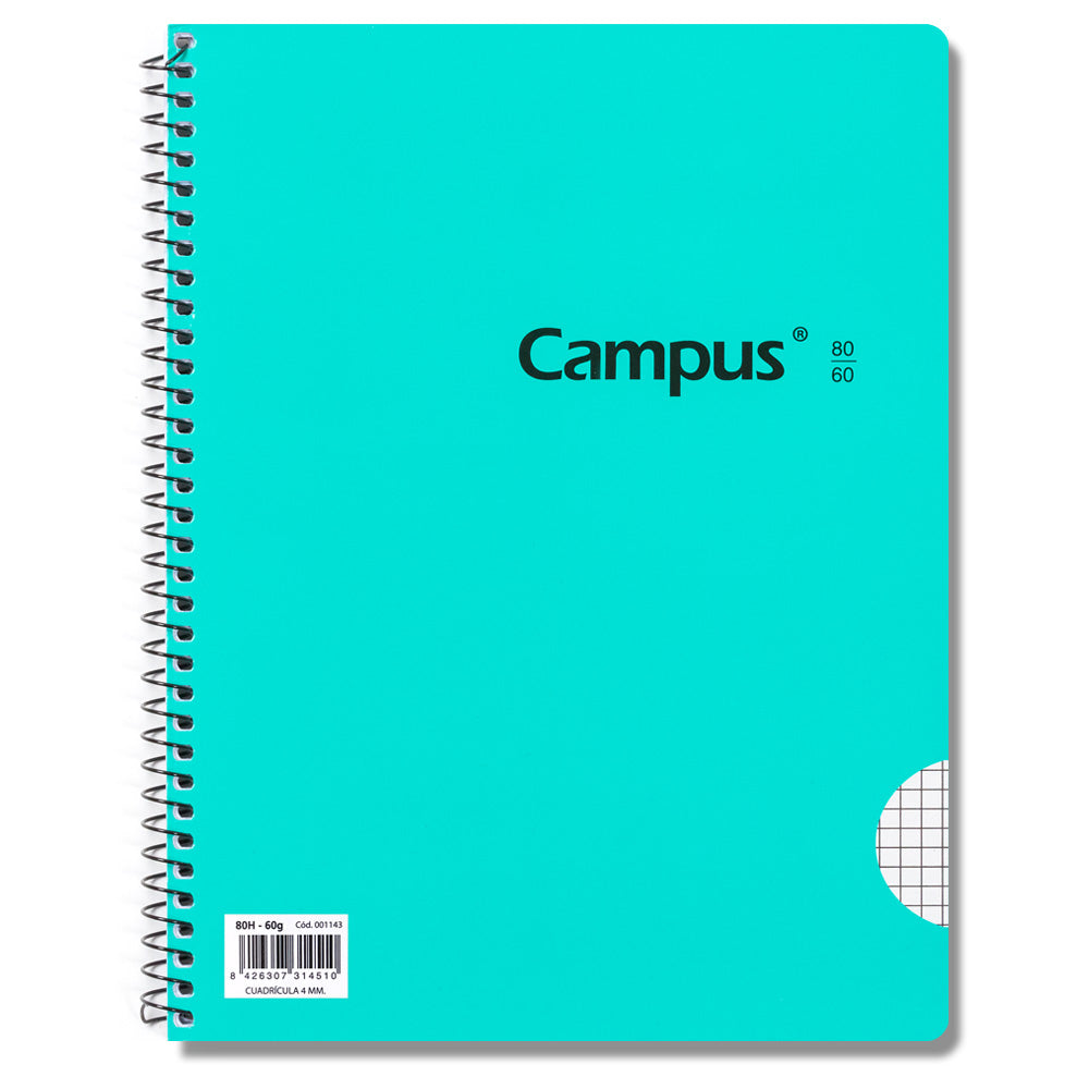 Carnet à spirale Basic Cover Campus A5+ (16 x 22 cm) 80 feuilles 60g Quadrillage 4 mm