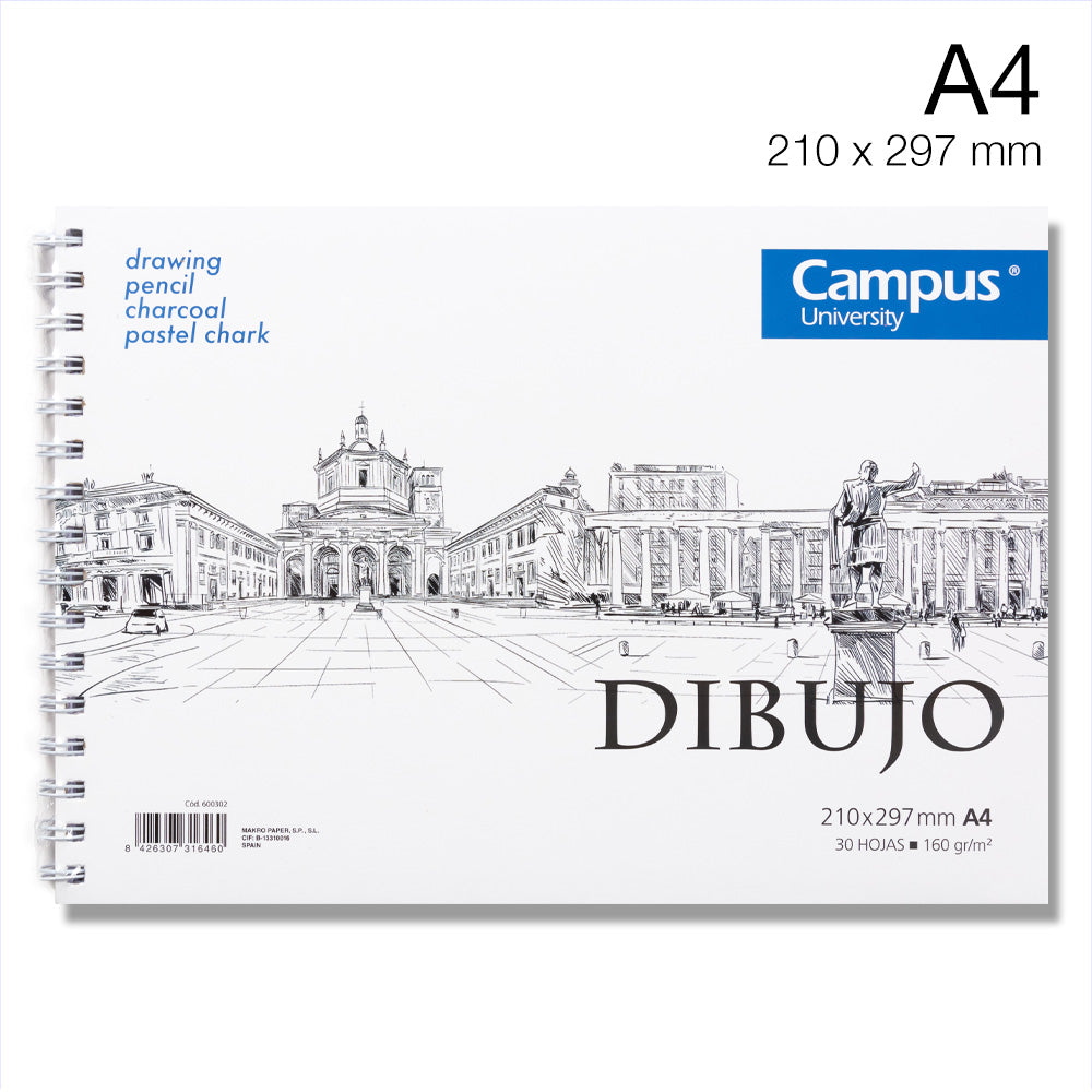 Bloc de dibujo espiral Campus university A4 30 hojas 160g liso