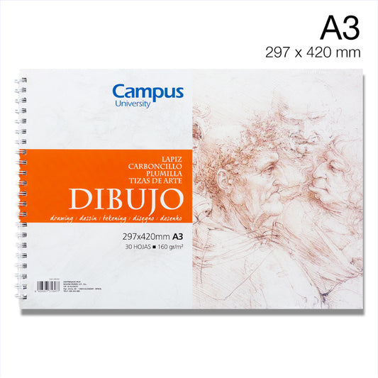 Drawing pad A3 (420 x 297 mm) spiral/30 sheets, 160g/ Campus university