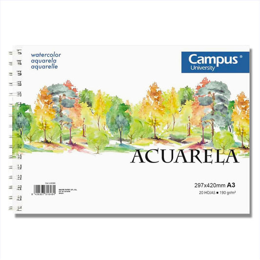 Spiral watercolour pad A3 (297 x 420 mm) 20 sheets 190g/Campus university