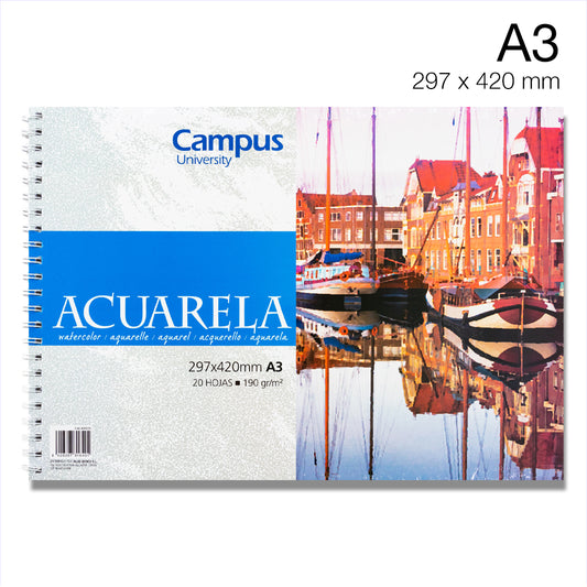 Spiral watercolor pad/A3 (297 x 420 mm)/20 sheets 190g/Campus university