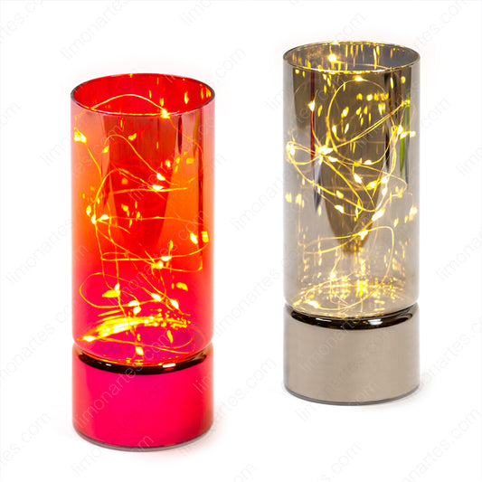 Lampe LED en verre rouge et argent/20x8cm