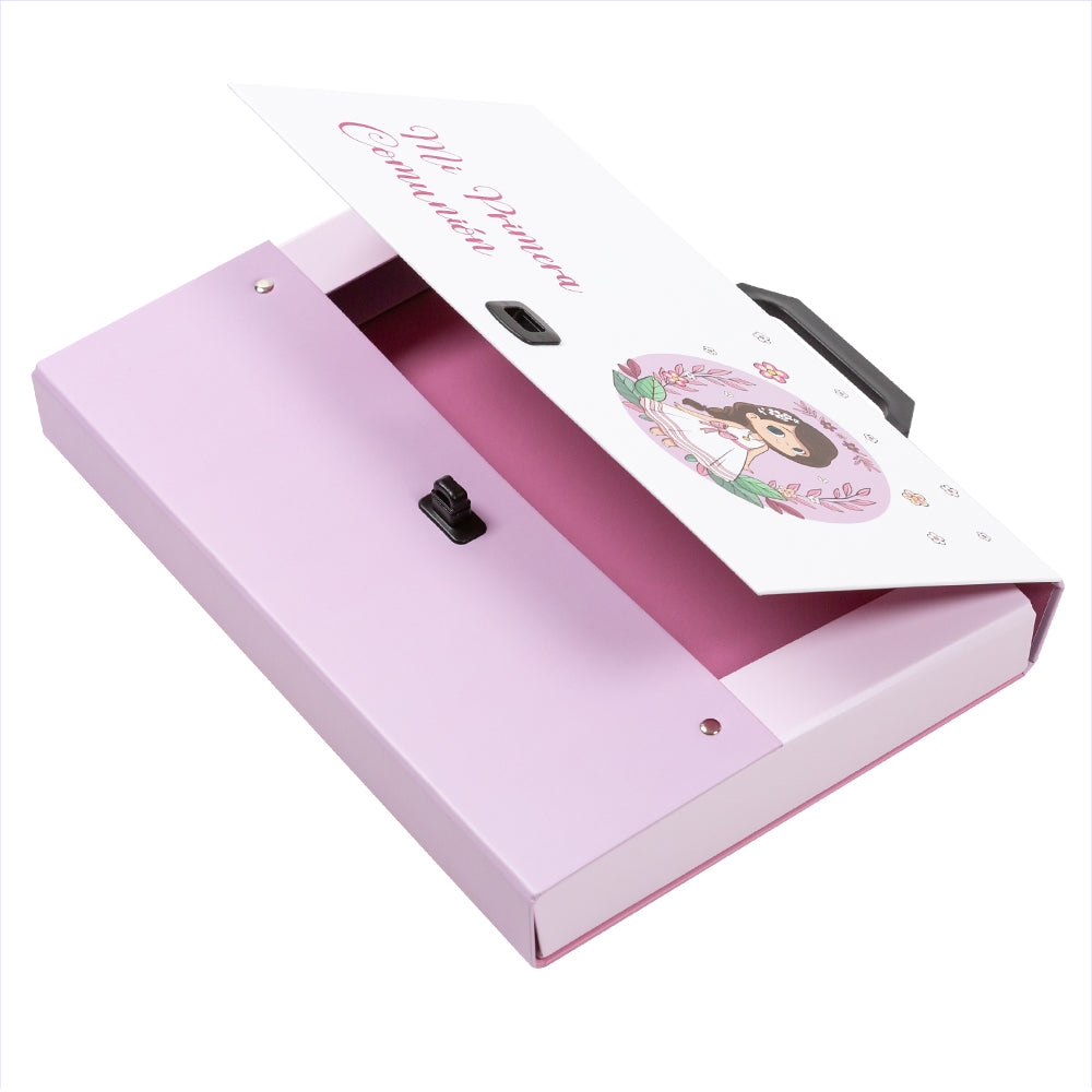 Coffret mallette fille première communion + cahier de pense-bête