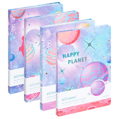 Cuaderno Bloc de notas 80gr 100hojas A5 Happy planet Pack de 4 patrones