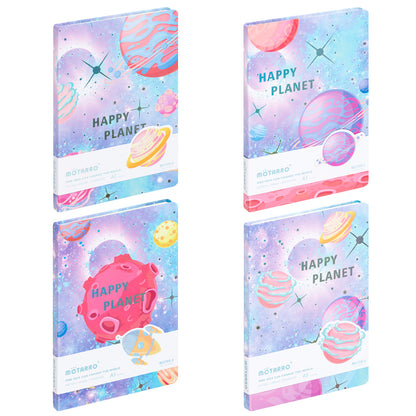 Cuaderno Bloc de notas 80gr 100hojas A5 Happy planet Pack de 4 patrones