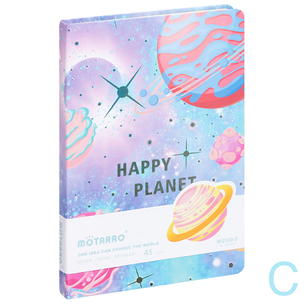 Cuaderno Bloc de notas Happy planet 80gr 100hojas A5 (21x14,5cm)  4 Diseños disponibles