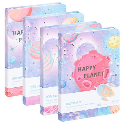 Cuaderno Bloc de notas 80gr 100hojas A6 Happy planet Pack de 4 patrones