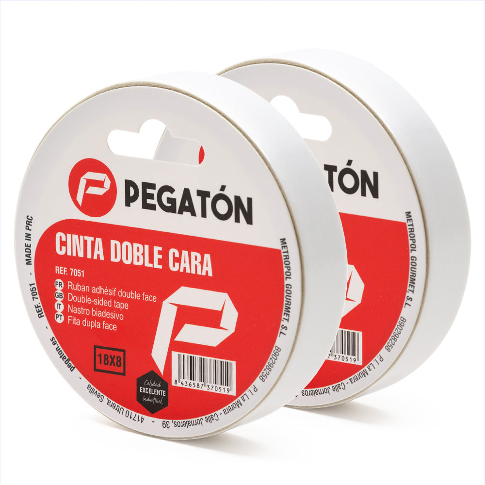 Pack of 2 rolls Pegaton double-sided tape 18mm x 8m