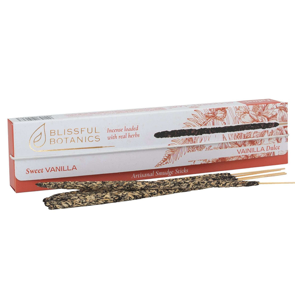 Caja de 8 varillas gruesas de incienso orgánico vainilla dulce Tulasi Blissful Botanics elaboradas artesanalmente en India