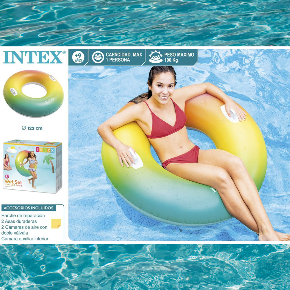 Multicolored inflatable float for Beach Parties 122 cm with 2 handles