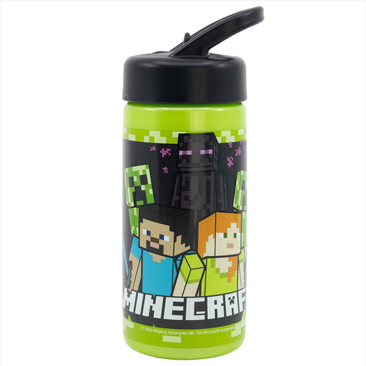 Bouteille d'eau PP Playground 410 ml Minecraft / Bouteille d'eau de sport avec paille et poignée intégrée