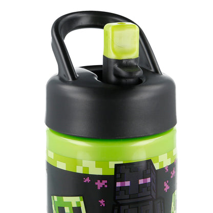 Botella PP Playground 410 ml Minecraft / Botella de agua deportiva con pajita y asa incorporada