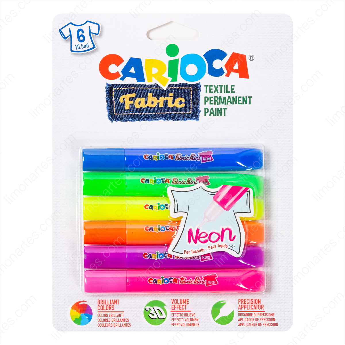 Carioca Fabric Paint/ Neon /Fabric paint/Textile/For fabrics/10.5 ml x 6