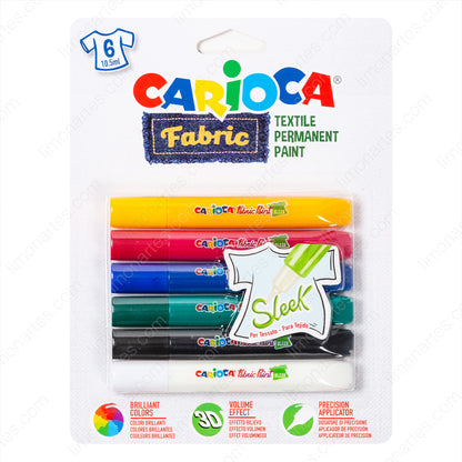 Carioca Fabric Paint/Sleek/Pintura de tela/Textil/Para tejidos/10,5 ml x 6