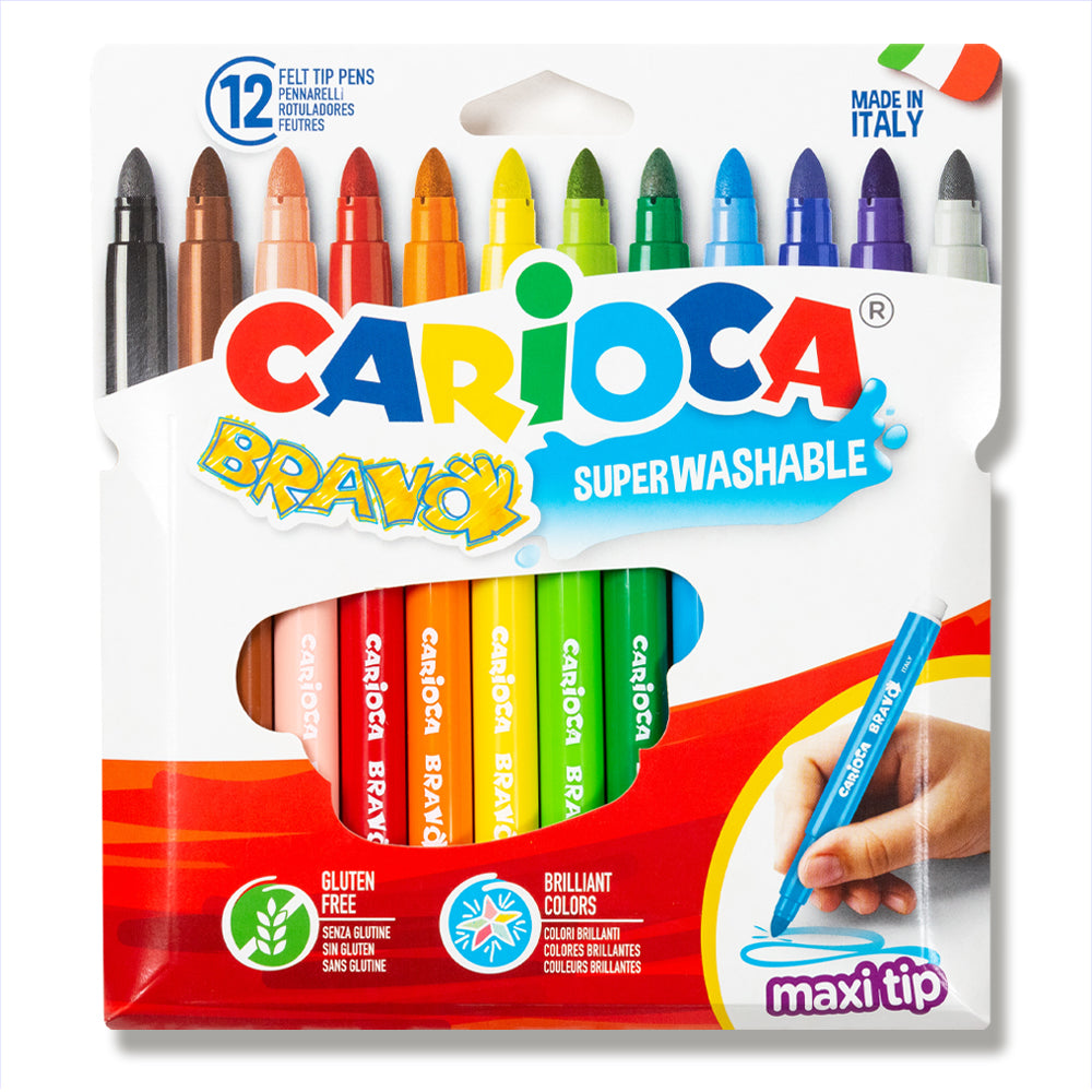 Carioca Bravo/ Rotulador Super washable/ 12 colores gruesos