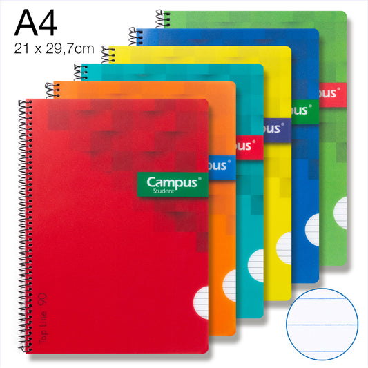 Campus-Cahier à spirale A4/Couverture polypropylène/80 feuilles 90g/Grille horizontale