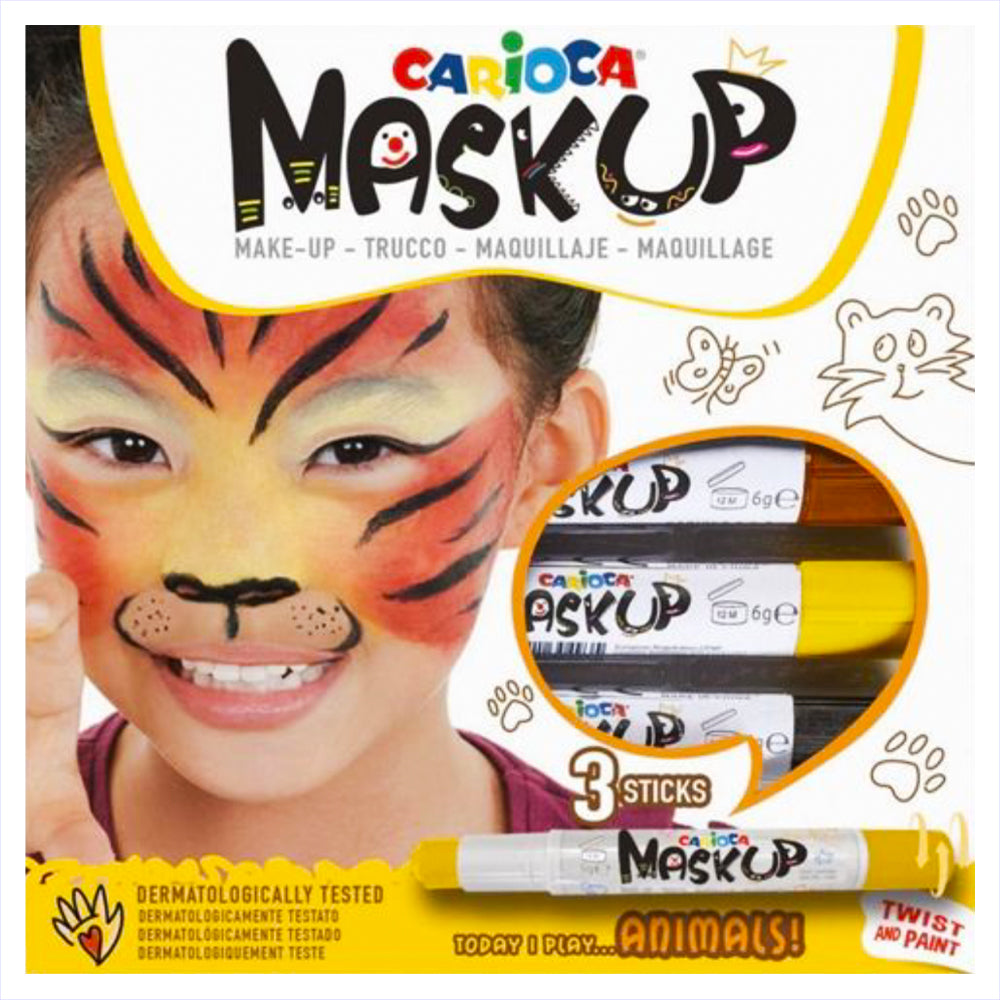 Carioca colores para la piel mask up animals 3 uds/ kit de pintura facial para niños y niñas/ Dermatológicamente testado