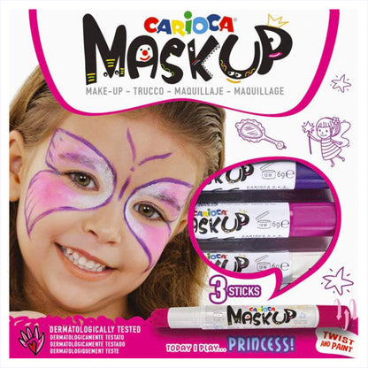 Carioca Skin Colors masque princesse 3 unités/ Kit de peinture pour le visage pour filles/ Testé dermatologiquement