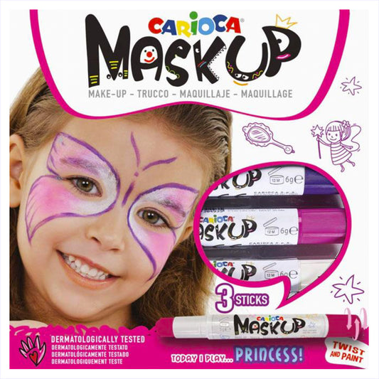 Carioca Colores para la piel mask up princess 3 uds/ Kit de pintura facial para niñas/ Dermatológicamente testado