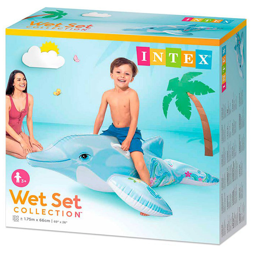 Intex Delfín celeste hinchable con 2 asas 175x66 cm/ Flotador hinchables para piscina y playa