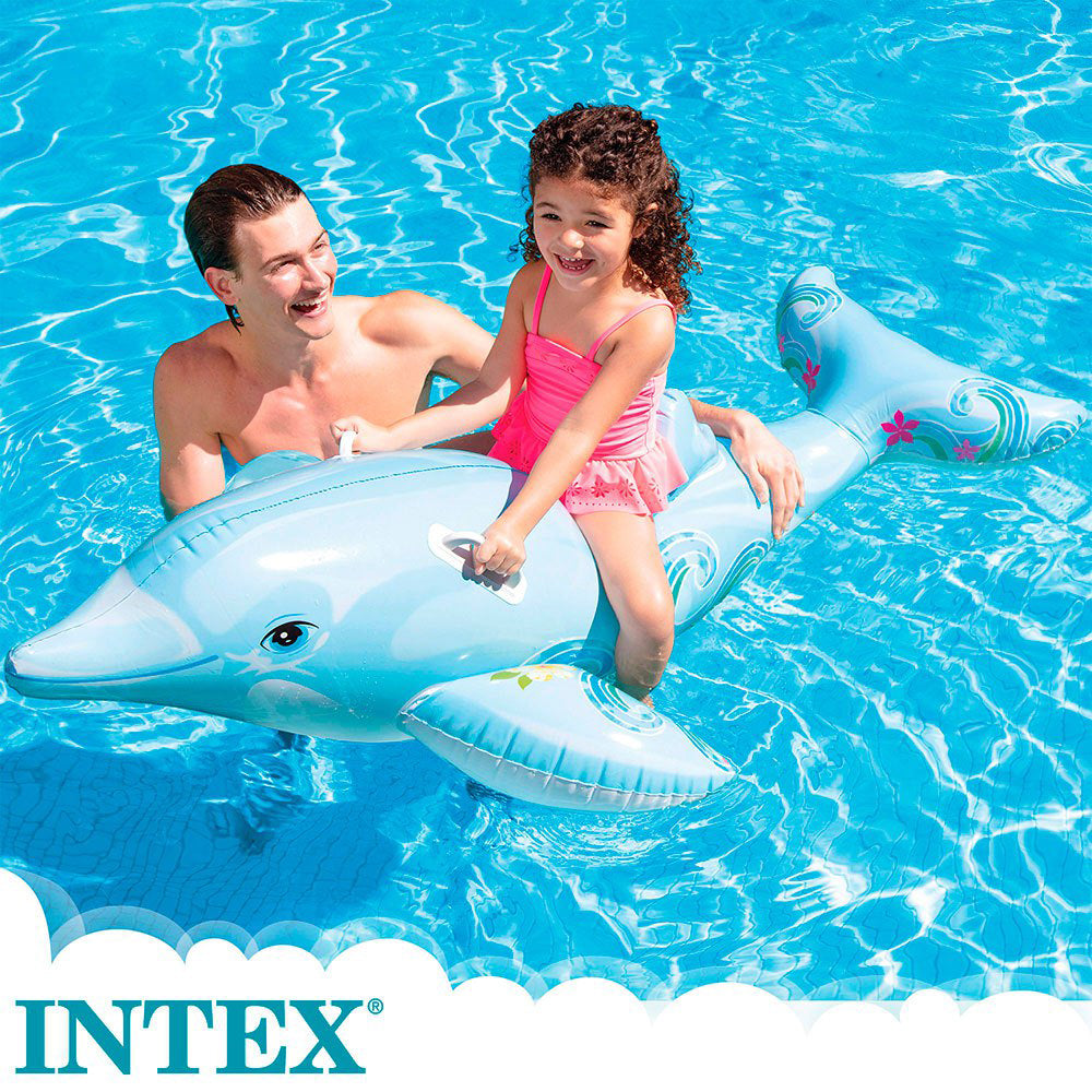 Intex Dauphin gonflable bleu clair avec 2 poignées 175x66 cm/ Flotteur gonflable pour piscine et plage