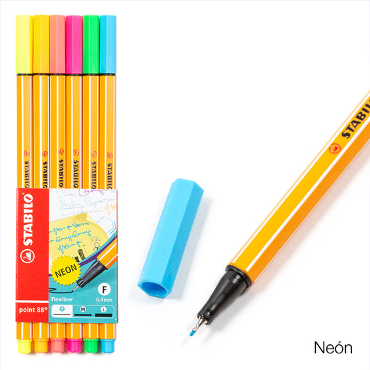 Etui de 6 Feutres Pointe Fine 0,4mm/Neon Point 88/Stabilo 493451