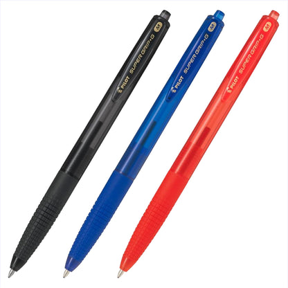 PILOT - Stylo à bille rétractable Super Grip Pointe moyenne 1,0 mm/ Noir Bleu Rouge En option