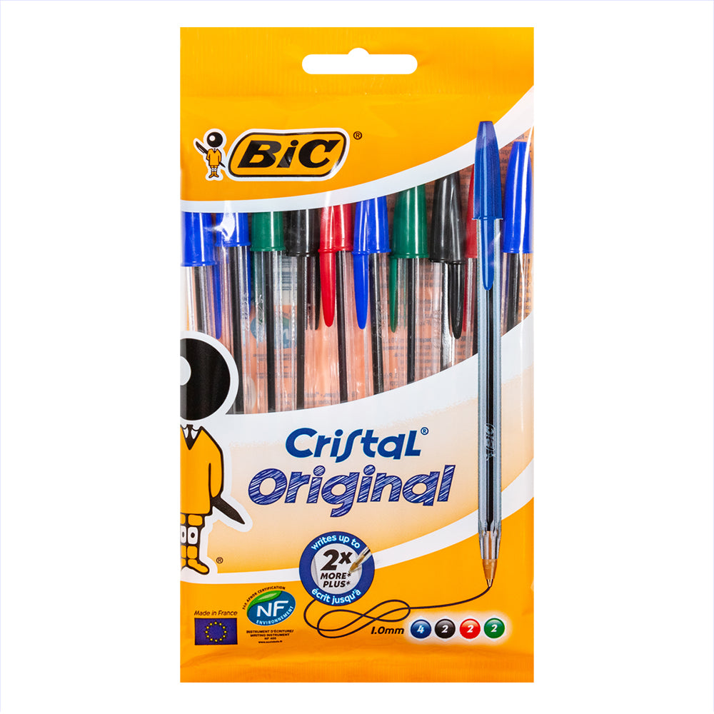 Original Ballpoint Pens Medium Point 1.0 mm/Pack of 10 Units/Multicolor/Optimal for Office, Home and School Use/BIC Cristal 601125