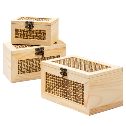 Set of 3 Natural Wooden Box/ For art and crafts/ Different sizes