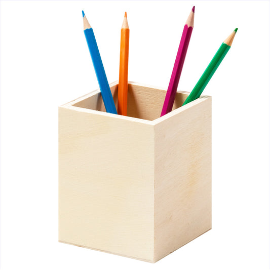 Square wooden pencil holder 10x8x8 cm