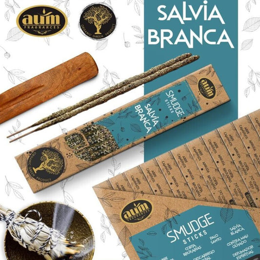 Incienso Orgánico AUM Fragrances 25gr - Salvia Blanca / Hecho a Mano en India con Ingredientes Naturales / Sin Productos tóxicos