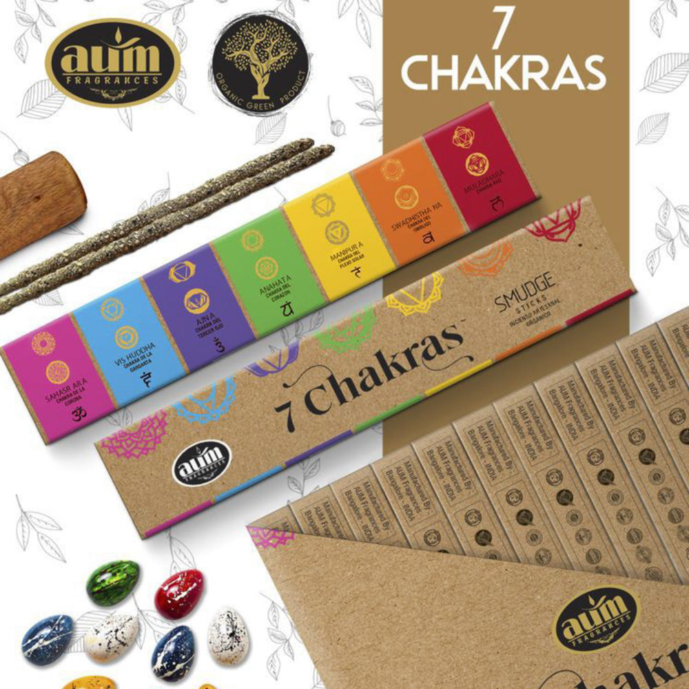 AUM Fragrances Organic Incense 25gr - 7 Chakras / Handmade in India with Natural Ingredients / No Toxic Products