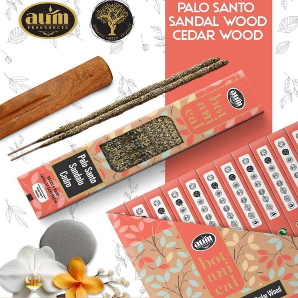 Incienso Orgánico AUM Fragrances 25gr - Palo Santo,Sandalo,Cedro / Hecho a Mano en India con Ingredientes Naturales / Sin Productos tóxicos