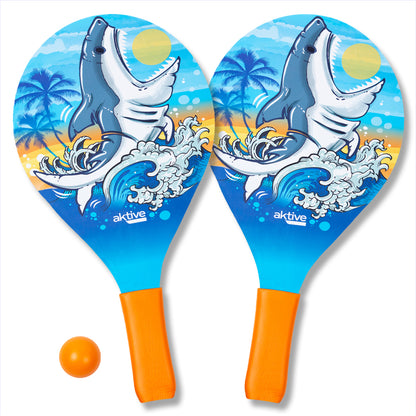 Set of 2 Aktive Wooden Beach Shovels with Ball/Shark 38x20cm