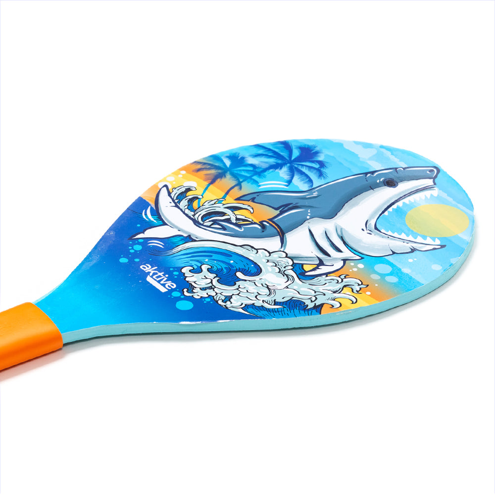 Set of 2 Aktive Wooden Beach Shovels with Ball/Shark 38x20cm