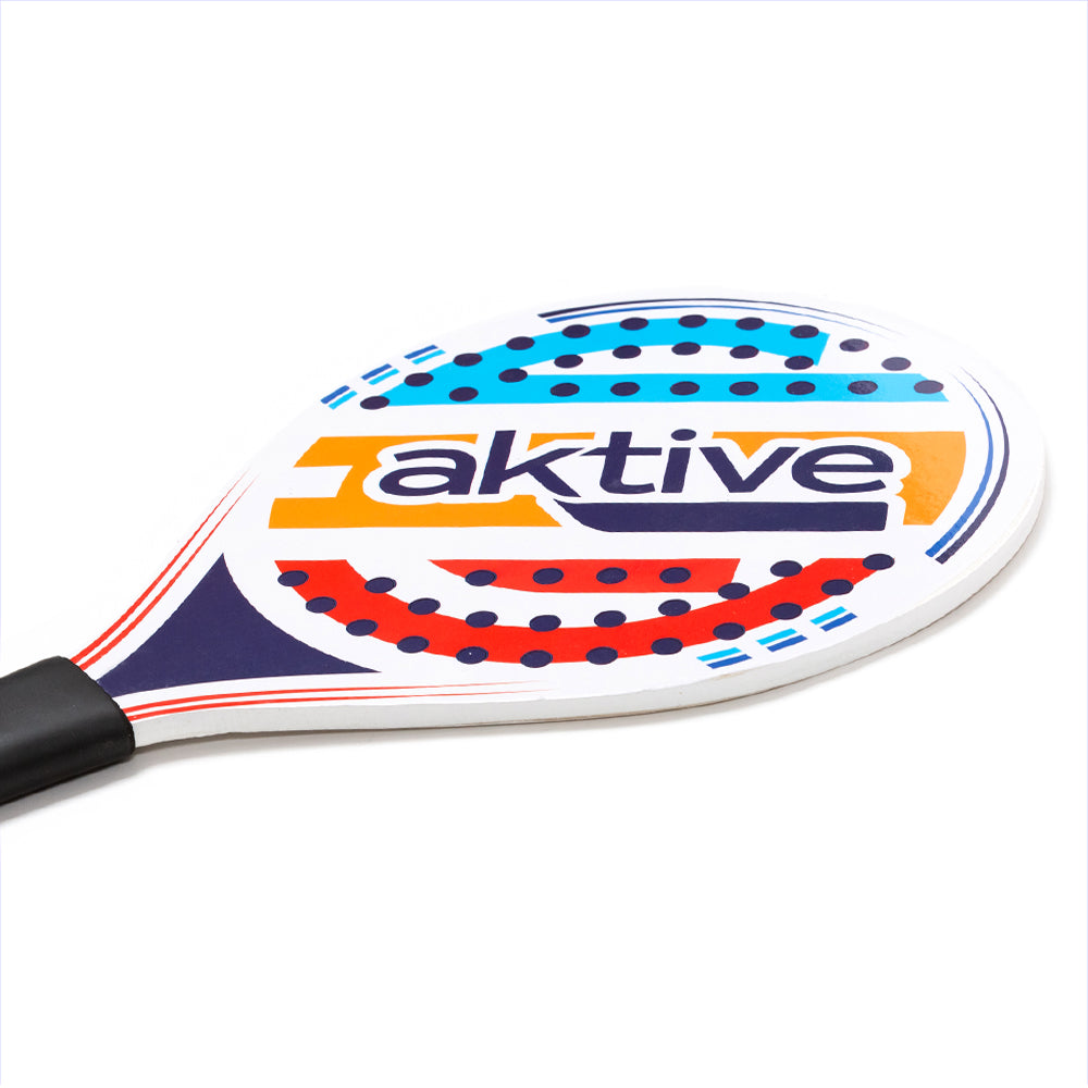 Set of 2 Aktive Wooden beach paddles with ball/Colorful stripes 38x20cm