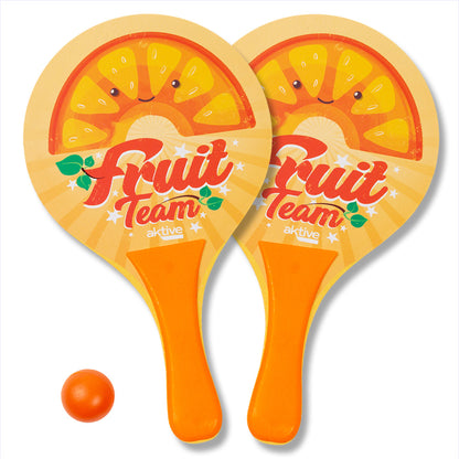 Wooden beach paddles with ball Set of 2 / Fruit team-Orange