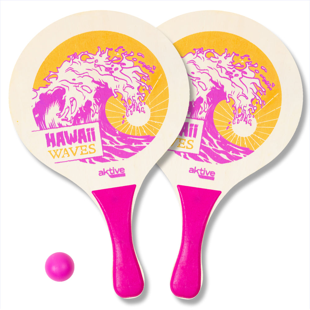 Set of 2 Aktive Wooden beach paddles with ball/Hawaii pink 38x24cm