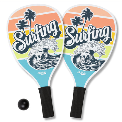 Set of 2 Aktive Wooden beach paddles with ball/ Surfing 40x20cm