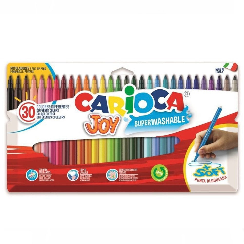 Carioca Joy/ Pack 30 marqueurs colorés, pointe souple et super lavables